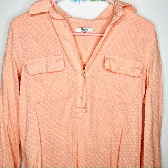 Madewell Peachy Coral Swiss Dot Popover 1/2 Button Up Blouse Size Extra Small - Picture 9 of 13